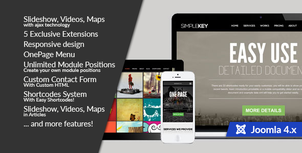 SimpleKey  One Page Portfolio Joomla 3 4 & 5 Template