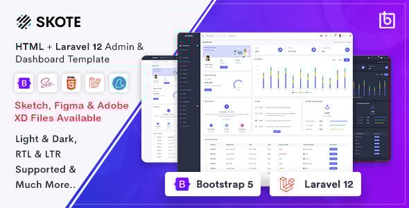 Skote 3.0.0 HTML & Laravel 12 Admin Dashboard Template  Sketch