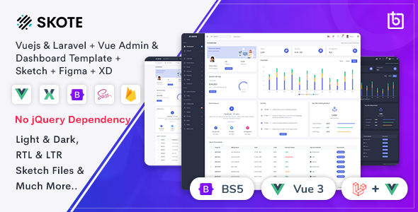 Skote 3.3.0 - Vuejs  Laravel Admin & Dashboard Template  Sketch