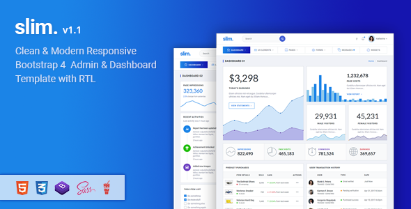Slim 1.1 - Modern & Clean Responsive Bootstrap 4 Admin Dashboard Template