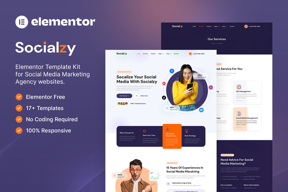 Socialzy  Social Media Marketing Agency Elementor Template Kit