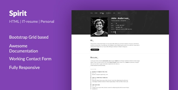 SpirIT 3.0 - Portfolio & Resume HTML Template for Developers Programmers and Freelancers.