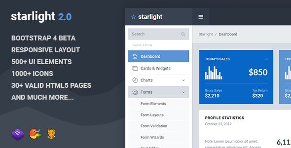 Starlight 2.0 - Responsive Bootstrap 4 Admin Dashboard Template