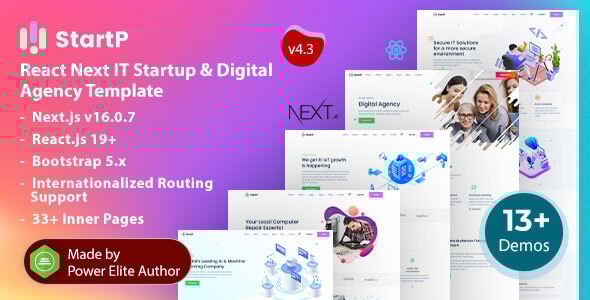 StartP 4.3 - React Next.js 16 SaaS & Digital Agency Template for IT Startup