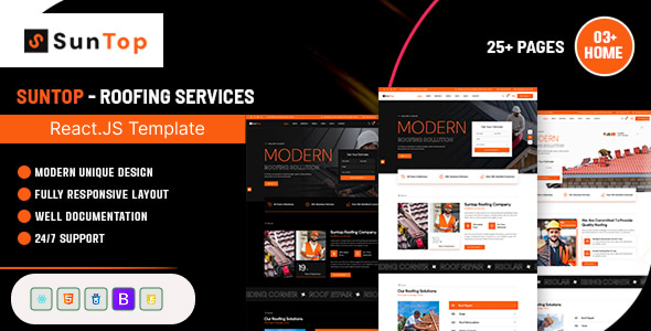 Suntop  Roofing Services React js Template