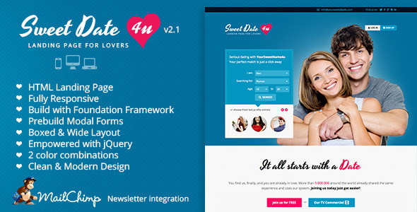 Sweet Date 2.1 - Premium Landing Page for Lovers