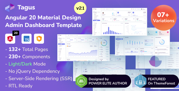 Tagus 2.1 - Angular Material Admin Dashboard Template