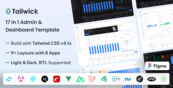 Tailwick 4.1 - Tailwind React Next.js Angular Vue Nuxt Laravel Rails Admin Dashboard HTML Template