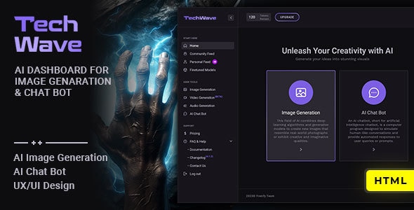 TechWave 1.0 - AI HTML Dashboard for Image Generation & Chat Bot