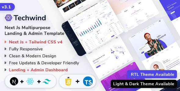Techwind 2.1.0 - NextJs Multipurpose App Saas & Software Landing & Admin Dashboard Template