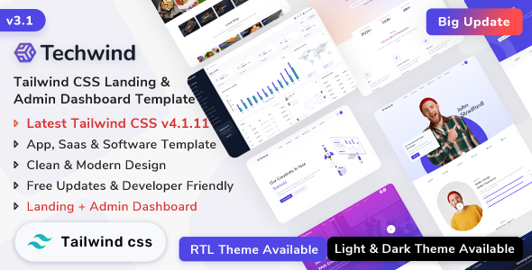 Techwind 3.2.0 - Tailwind CSS Multipurpose App Saas & Software Landing & Admin Dashboard Template