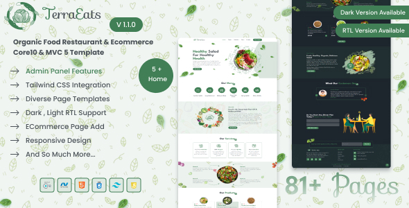 TerraEats - Organic Food Restaurant & Ecommerce Core10 & MVC 5 Template