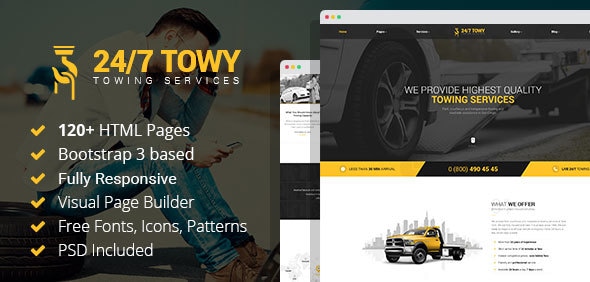 Towy 3.0 - Emergency Auto Towing and Roadside Assistance Service HTML Template with Builder