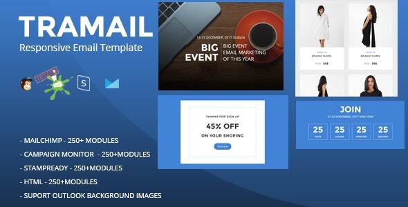TRAMAIL - Responsive Email Template (250 Modules)  Stampready Builder