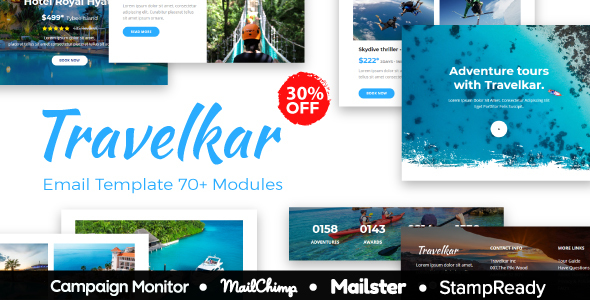 Travelkar - Responsive Email for Travel 70 Modules - StampReady Builder  Mailster & Mailchimp