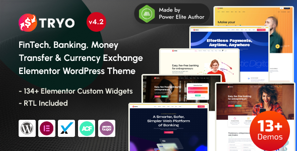 Tryo 4.2 - FinTech Banking Money Transfer & Currency Exchange Elementor WordPress Theme