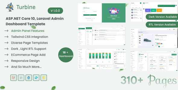 Turbine - ASP.NET Core 10 + Laravel Admin Dashboard Template