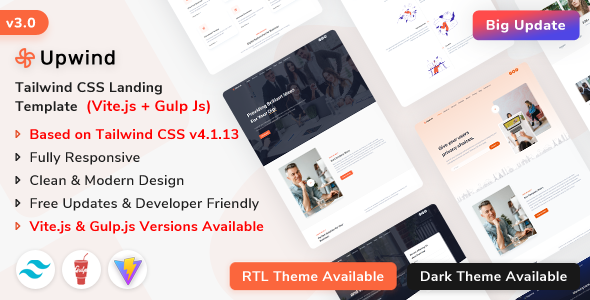 Upwind 1.5.0 - Tailwind CSS Landing Page Template (Tailwind CSS v4)