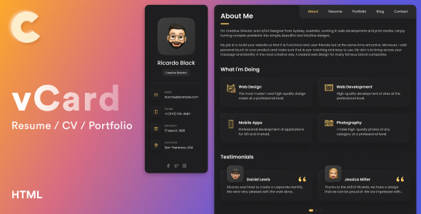 vCard 1.0 - HTML5 Resume  CV  Portfolio