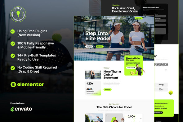 Velo - Padel Club & Community Elementor Template Kit