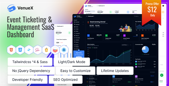 VenueX  Event Ticketing & Management SaaS Dashboard HTML Template