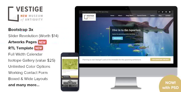 Vestige Museum 1.4 - Responsive HTML5 Template