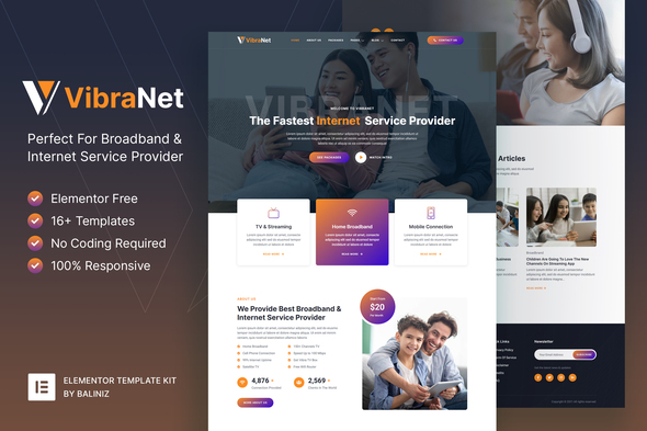 Vibranet  Broadband & Internet Service Provider Elementor Template Kit