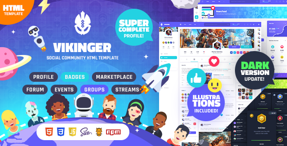 Vikinger 1.2.3 - Social Community and Marketplace HTML Template