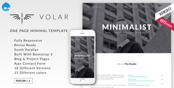 Volar 1.3 - One Page Minimal Parallax Drupal Theme