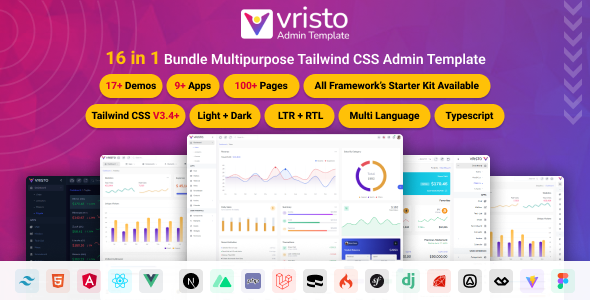 Vristo 3.4 Tailwind Admin Template HTML Angular 20 NextJS App Router ReactJS VueJS Nuxt Laravel