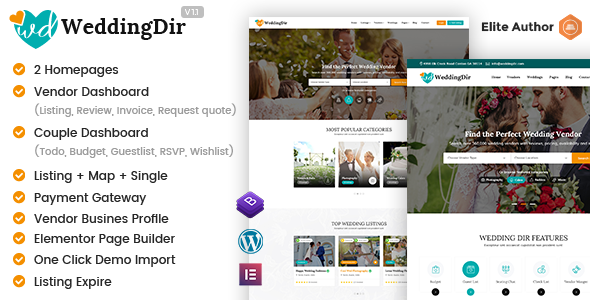WeddingDir - Directory & Listing WordPress Theme for Vendor  Supplier