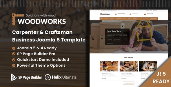 Wood works 1.5 - Carpenter and Craftsman Business Joomla 5 Template
