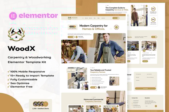 Woodx - Carpentry & Woodworking Elementor Template Kit