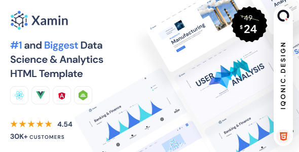 Xamin 2.0 - Data Science & Analytics Template (HTML Angular Vue React)
