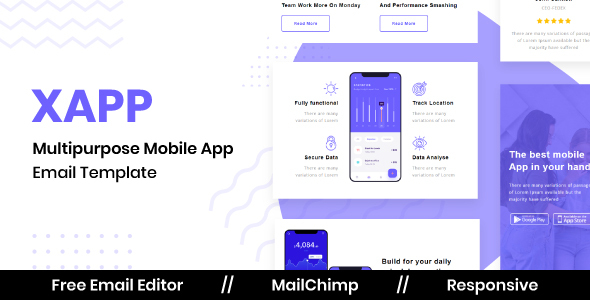 XAPP - Responsive Email Template For App  SaaS With Free Email Editor