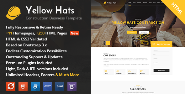 Yellow Hats 1.1 - Construction Building & Renovation HTML Template