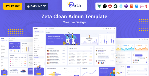 Zeta 4.1.4 - Next Js  React js  Vue Js Angular 20  Django Bootstrap 5 HTML Admin & Dashboard Template